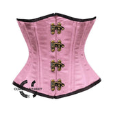 Baby Pink Satin Double Bone Front Antique Clasps Gothic Underbust Bustier Corset